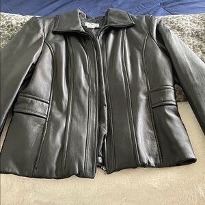 Worthington Black Leather Zip-Up Jacket with Panel Detailing